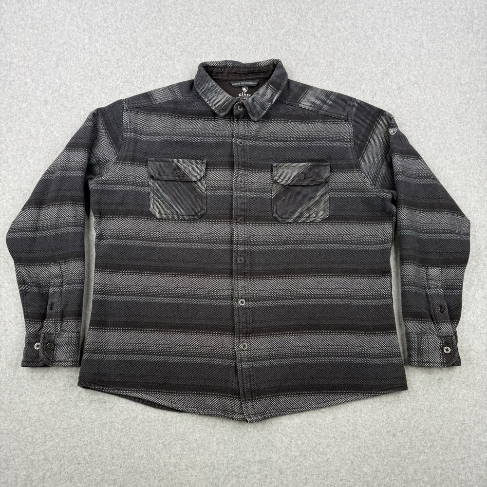 Kuhl Shirt Mens Xl Gray Striped Disordr Flannel Button Up Heavyweight Outdoor